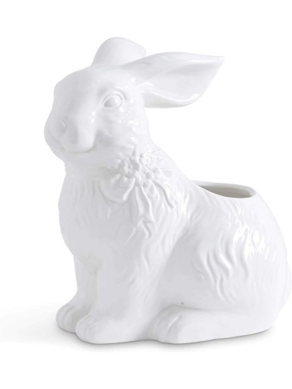 White Ceramic Bunny Planter with Bow - 11.75 Inch Decorative Home Accent